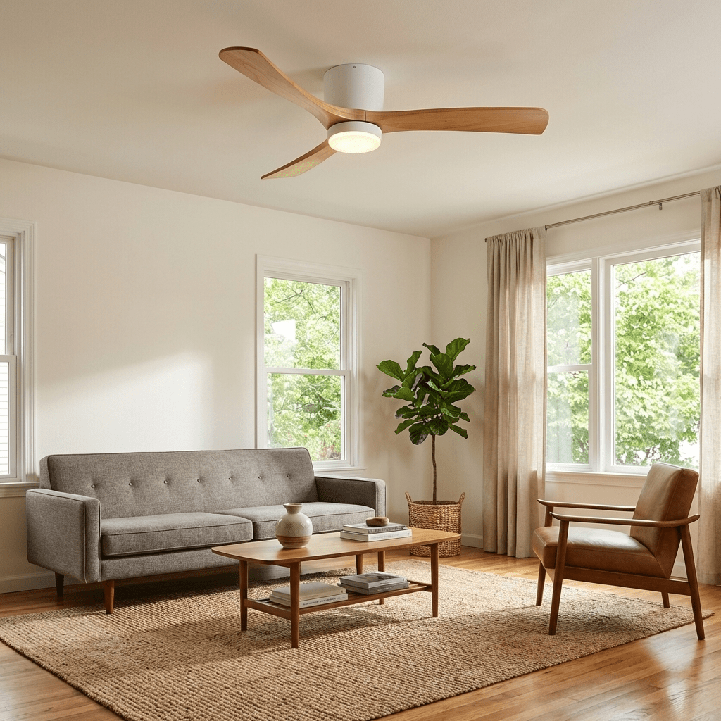 Ceiling fan with lighting 106-132 cm wood-look remote control 6 speeds living room bedroom | Sansoti
