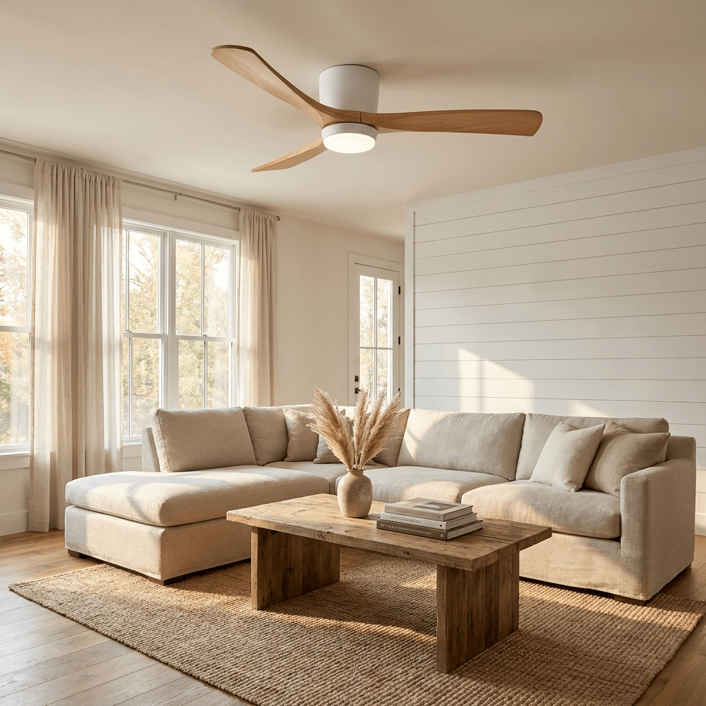 Ceiling fan with lighting 106-132 cm wood-look remote control 6 speeds living room bedroom | Sansoti