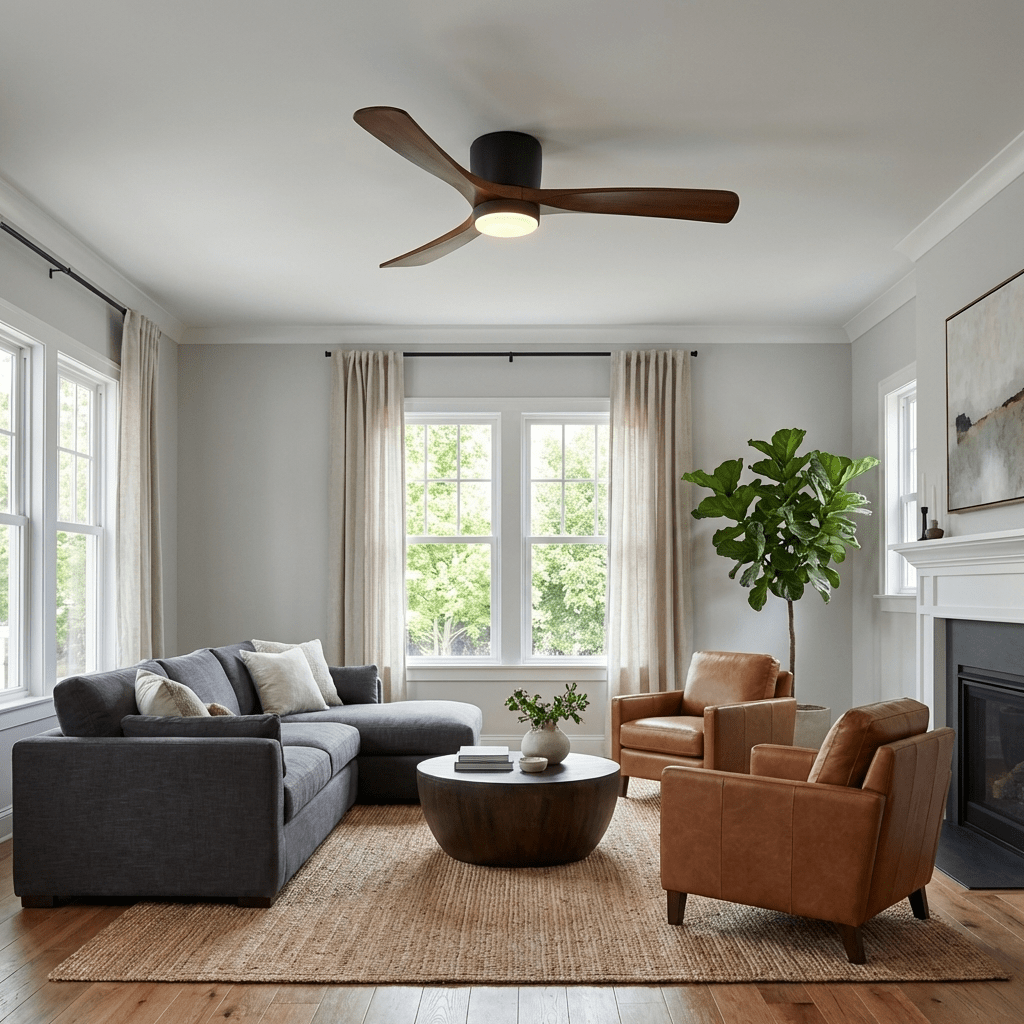 Ceiling fan with lighting 106-132 cm wood-look remote control 6 speeds living room bedroom | Sansoti