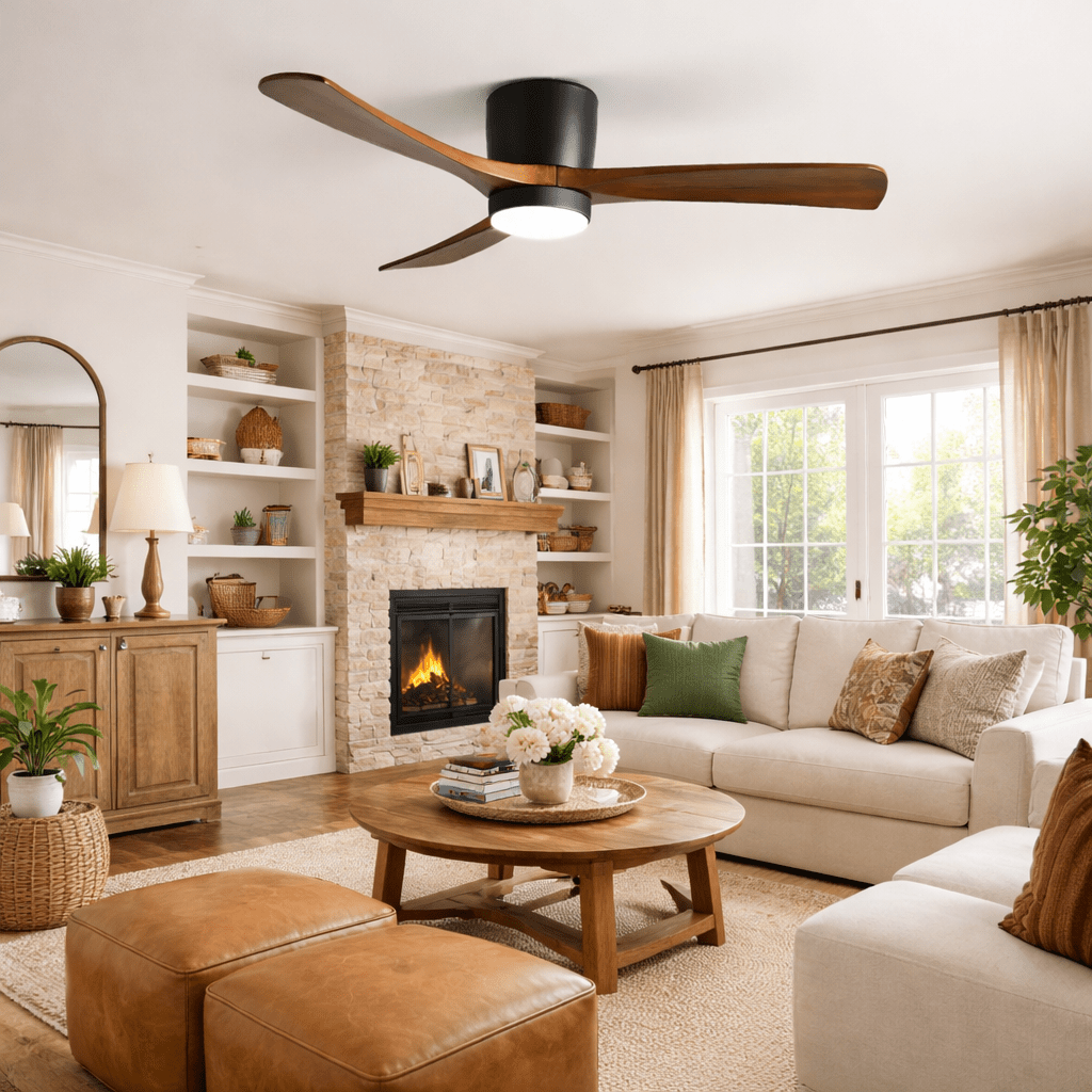 Deckenventilator mit Beleuchtung Skandinavisches Holzdesign 106/122/132 cm dimmbar mit Fernbedienung Deckenventilator mit LED-Lampe Holzblätter Wohnzimmer Schlafzimmer Esszimmer | Sansoti