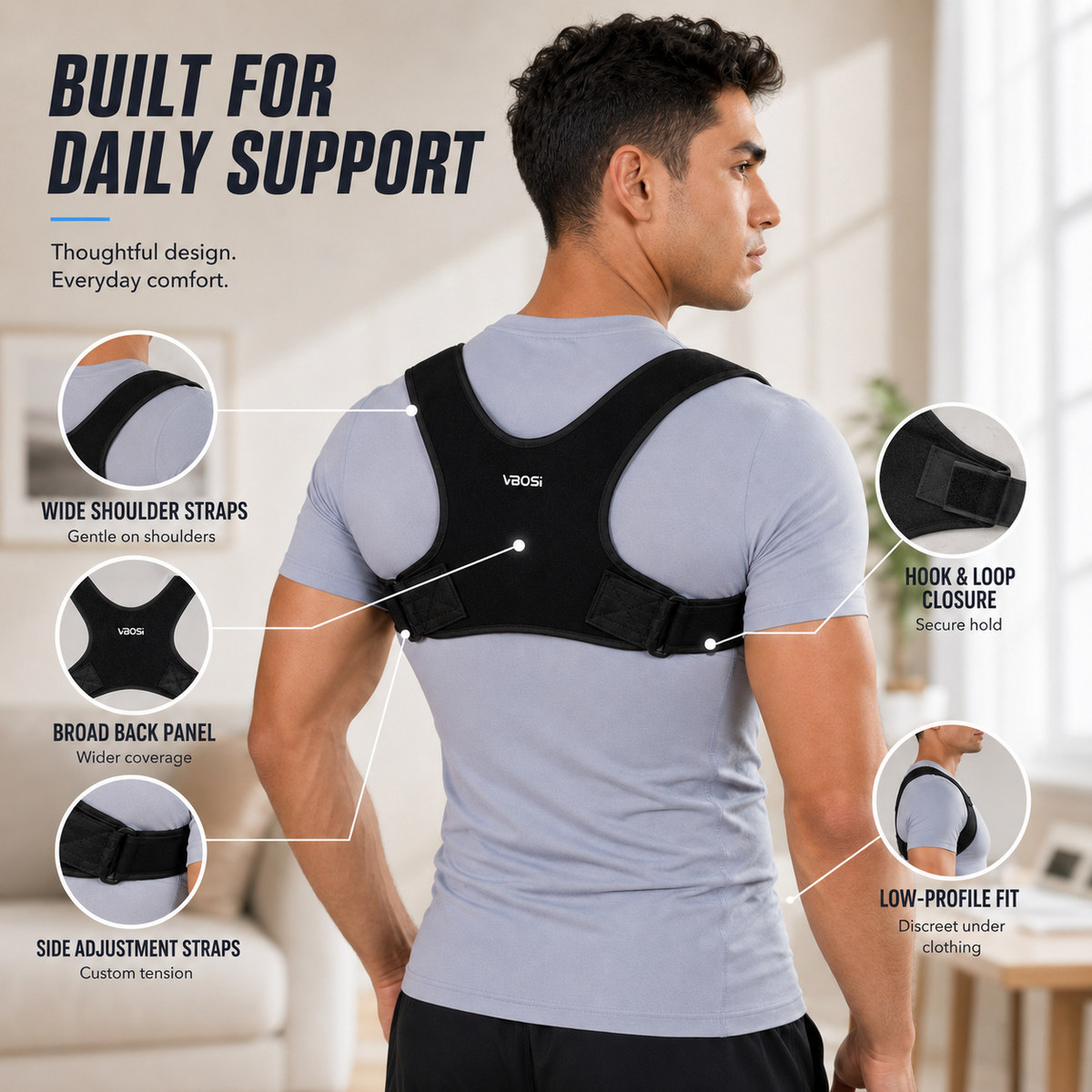 Adjustable Upper Back and Shoulder Posture Brace Ergonomic Posture Support Back Support Black Gray | Sansoti