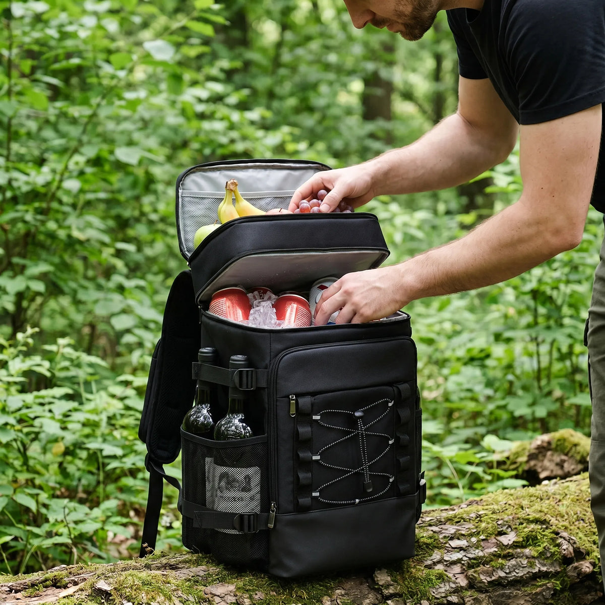 Insulated Cooler Backpack with Bottle Holders Double Compartments Thermal Insulation for Picnics Camping | Sansoti