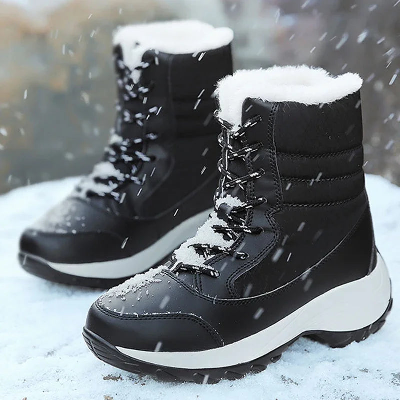 Women's Lined Winter Boots with Plush Interior, Lace-Up Closure, Waterproof, Warm Footwear for Cold Days | Sansoti