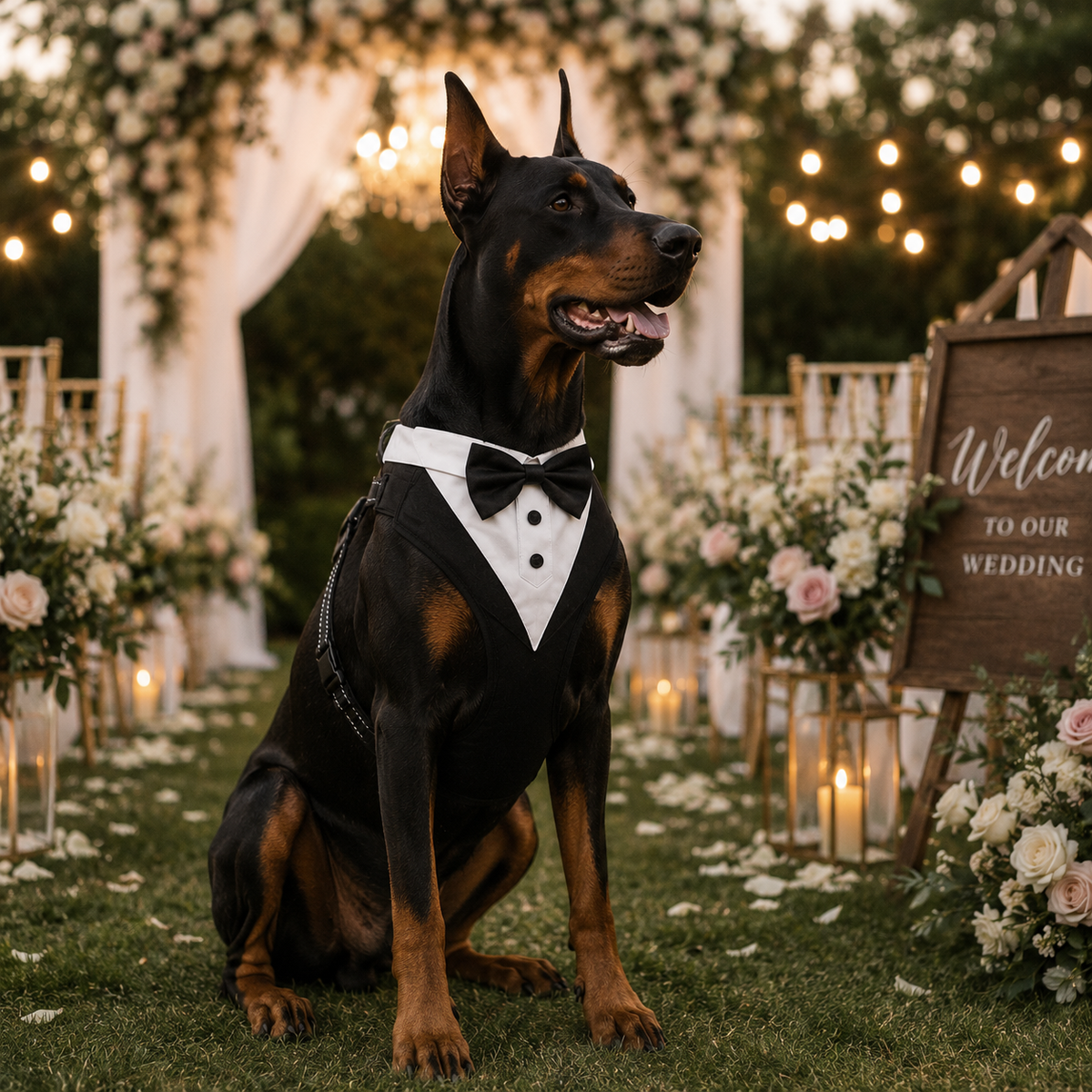 Tuxedo Dog Harness with Bow Tie, Adjustable Polyester, Black and White, Festive Harness for Dogs, Wedding | Sansoti