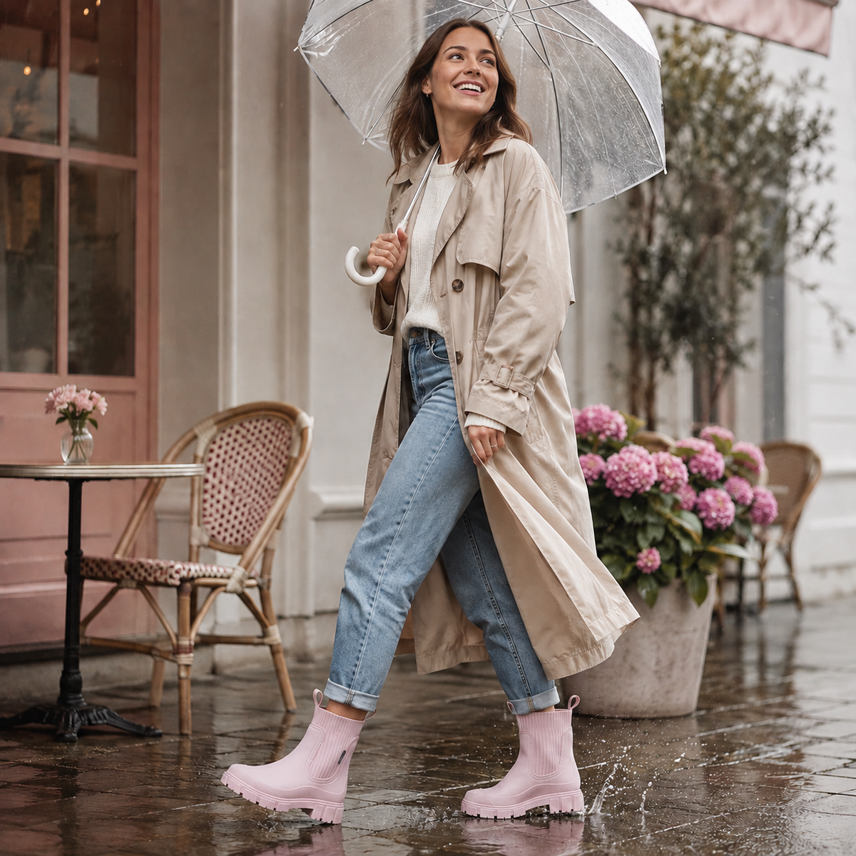 Botas de lluvia Chelsea repelentes al agua para mujer, con suela de goma antideslizante, sin cordones, hasta el tobillo, cómodas, para otoño e invierno | Sansoti