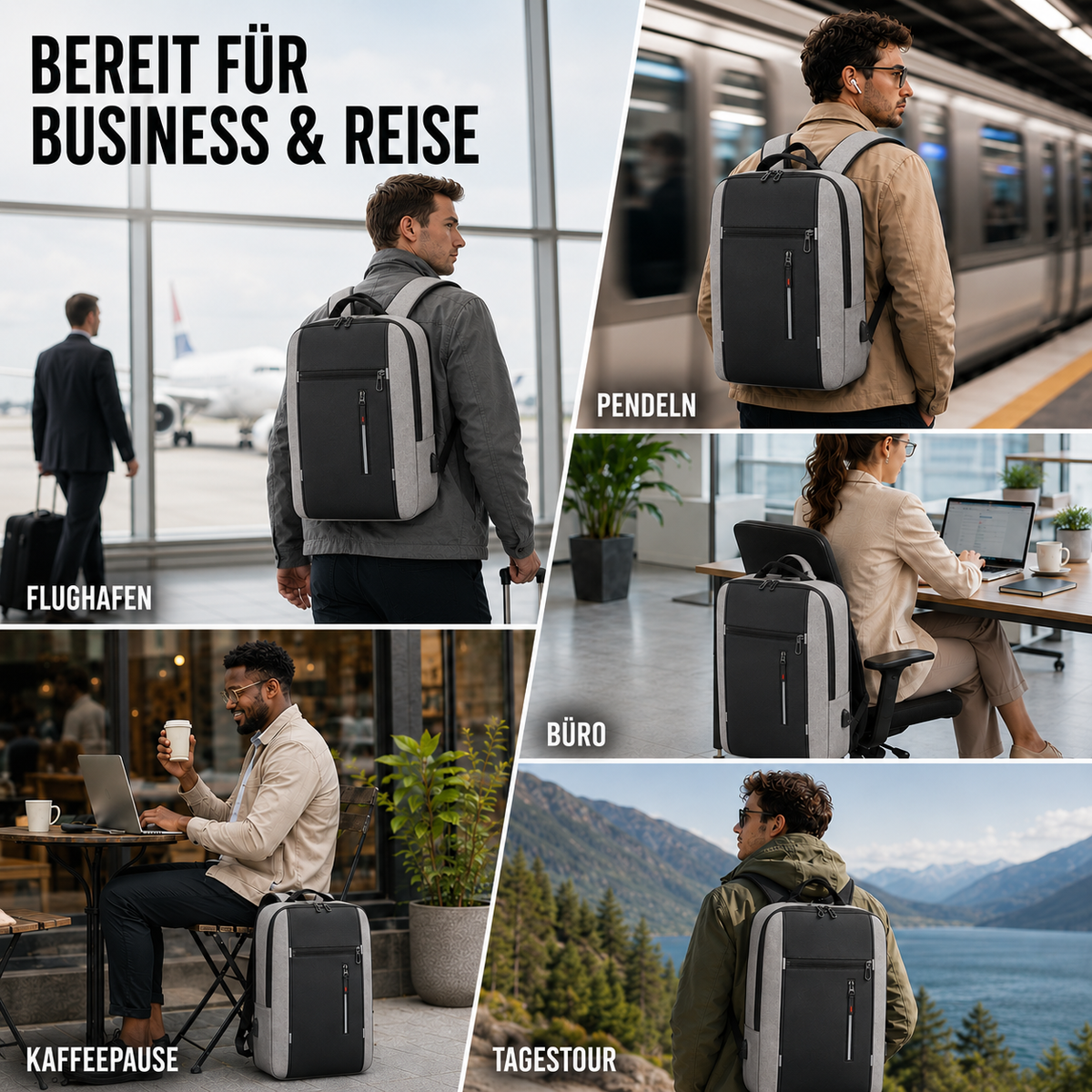 Wasserdichte Laptoptasche 15,6 Zoll mit USB-Anschluss, Schwarz Grau Blau Rot, Business-Rucksack, Studententasche, Reisen | Sansoti