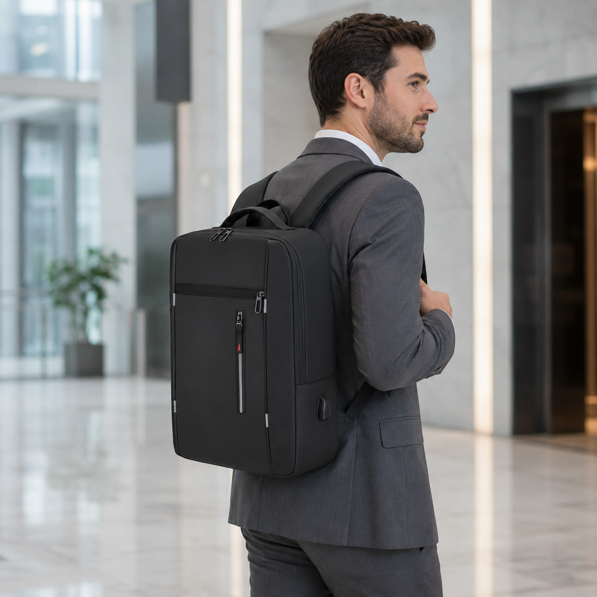 Wasserdichte Laptoptasche 15,6 Zoll mit USB-Anschluss, Schwarz Grau Blau Rot, Business-Rucksack, Studententasche, Reisen | Sansoti