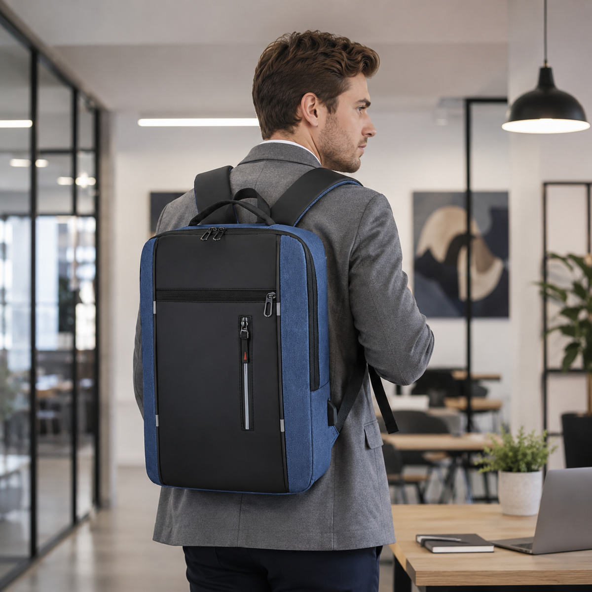Wasserdichte Laptoptasche 15,6 Zoll mit USB-Anschluss, Schwarz Grau Blau Rot, Business-Rucksack, Studententasche, Reisen | Sansoti