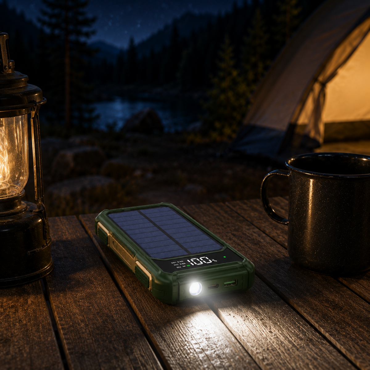 Batterie externe portable avec panneau solaire 10000-20000mAh, charge rapide USB-C et recharge sans fil pour activités en plein air et camping | Sansoti
