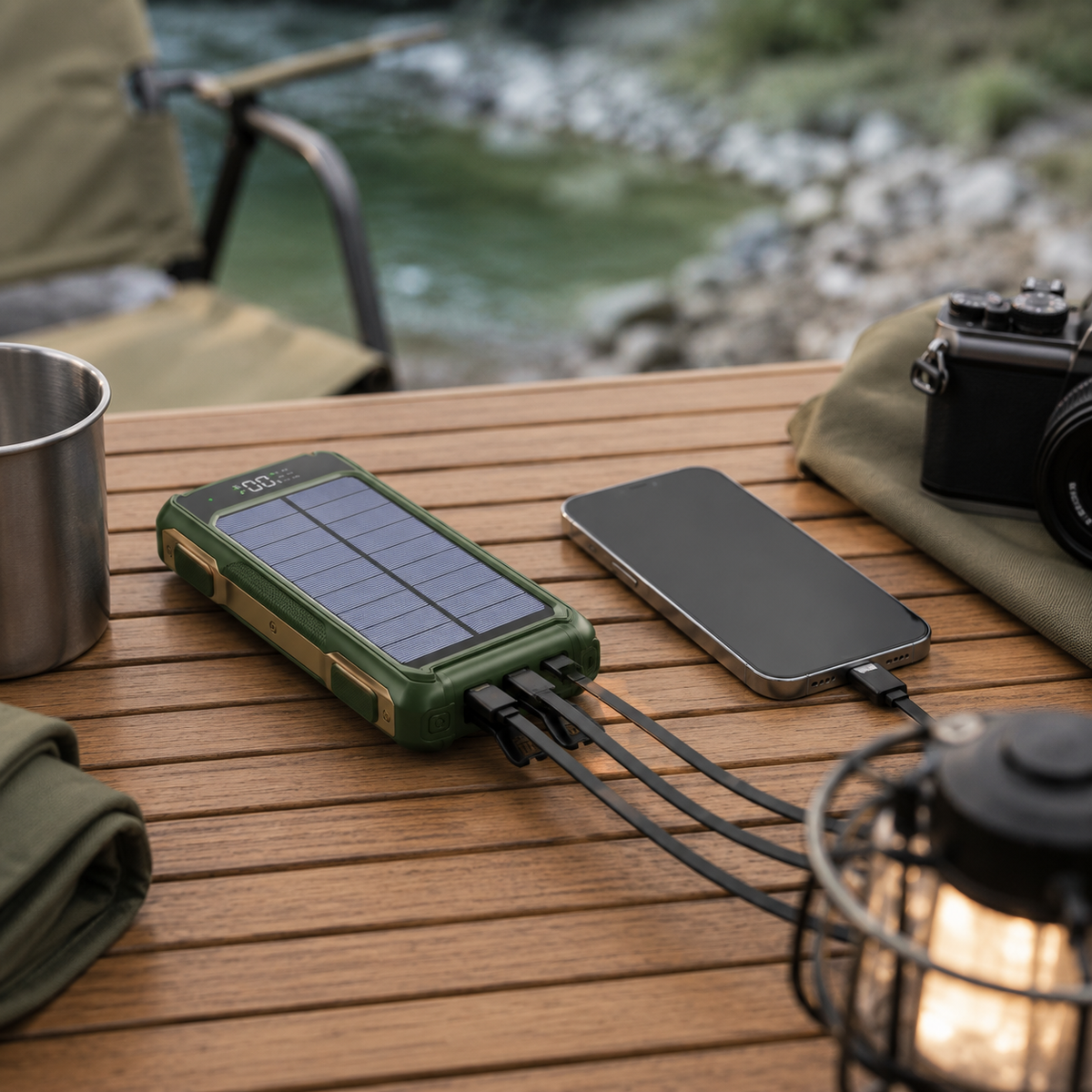 Batterie externe portable avec panneau solaire 10000-20000mAh, charge rapide USB-C et recharge sans fil pour activités en plein air et camping | Sansoti