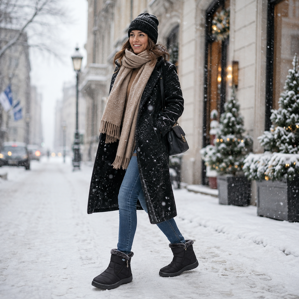 Waterdichte Enkellaarzen Winter Dames Warm Gevoerd Antislip Zool Zijrits Sneeuwlaarzen Comfortabel Outdoor | Sansoti