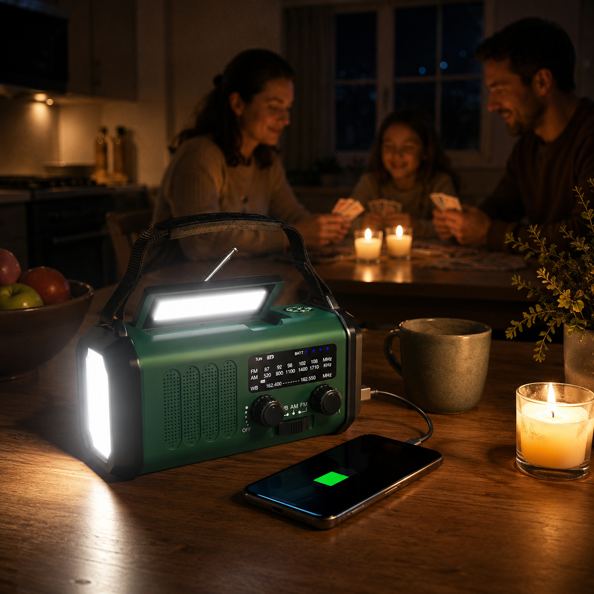 Radio awaryjne z panelem słonecznym i korbką – powerbank i latarka LED do użytku na zewnątrz, na kempingu i w sytuacjach awaryjnych | Sansoti
