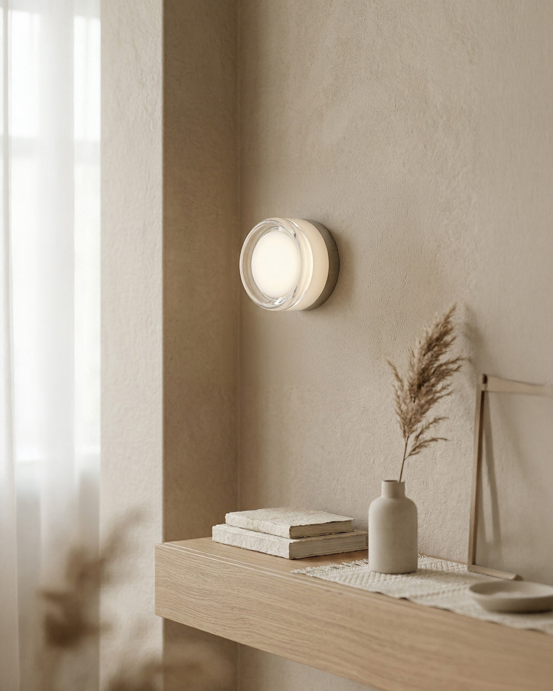 Minimalist LED Wall Lamp Round Aluminum Acrylic Diffuse Light Warm White Modern Design Compact Bedroom Hallway Accent Lighting | Sansoti