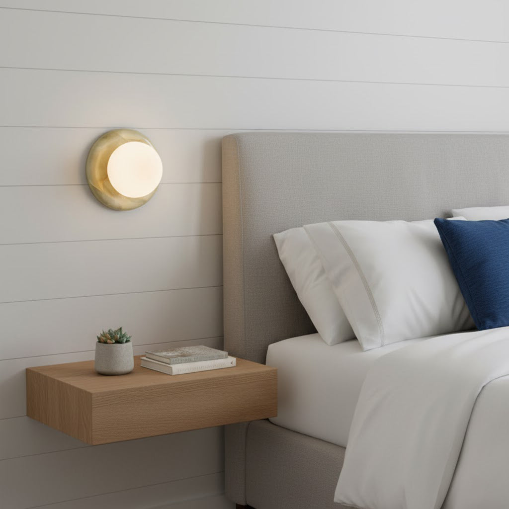 Wandlamp Slaapkamer Naast Bed Jade Natuursteen Glazen Kap 14 cm G9 | Sansoti