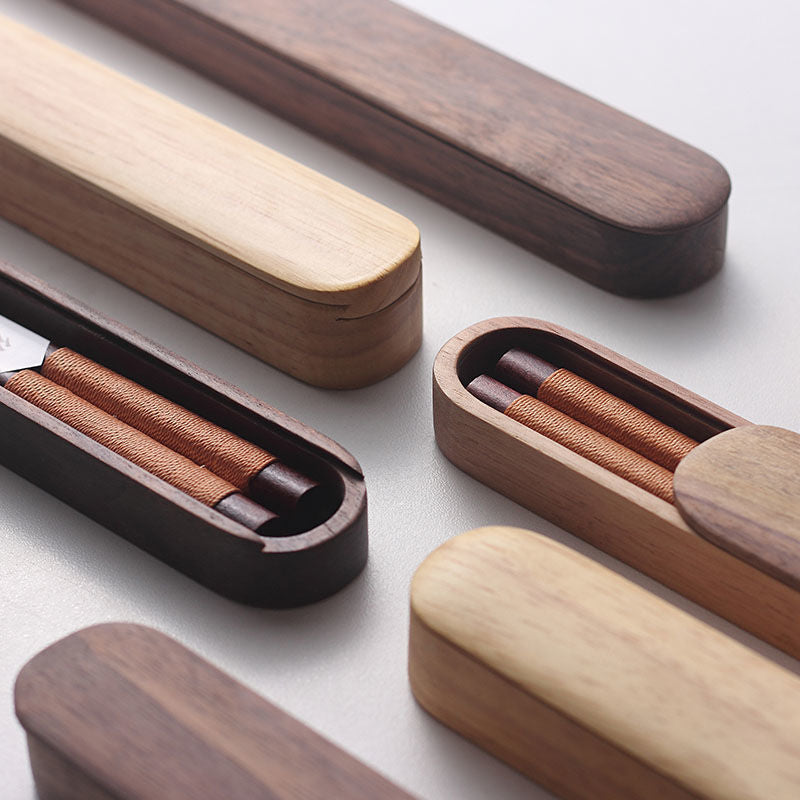 Geschenkbox für Essstäbchen, handgefertigt aus schwarzem Walnussholz, Japan, dekorative Seilwicklung, 1 Paar, Holzkiste | Sansoti