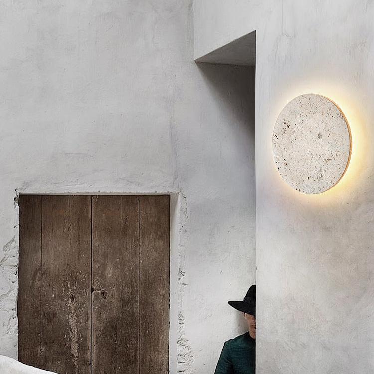 Aplique redondo de travertino LED moderno de piedra natural Ø23 Ø30 | Sansoti