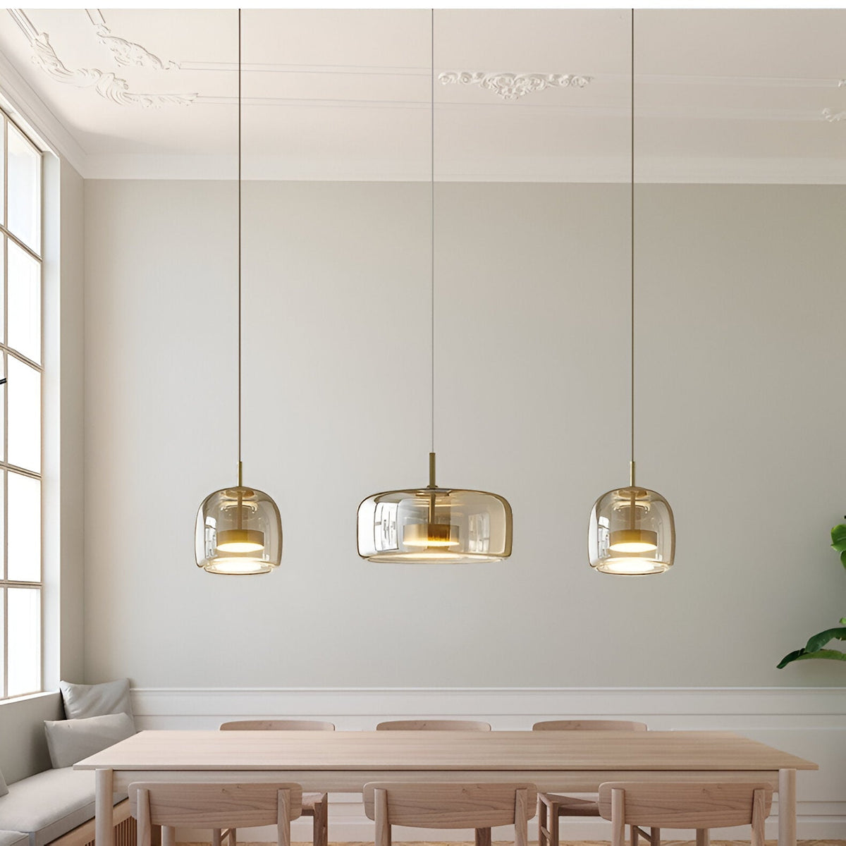 Lampa wisząca z dymionego szkła Retro Potrójna Ręcznie dmuchana Ściemniana Regulowana Czarna | Sansoti