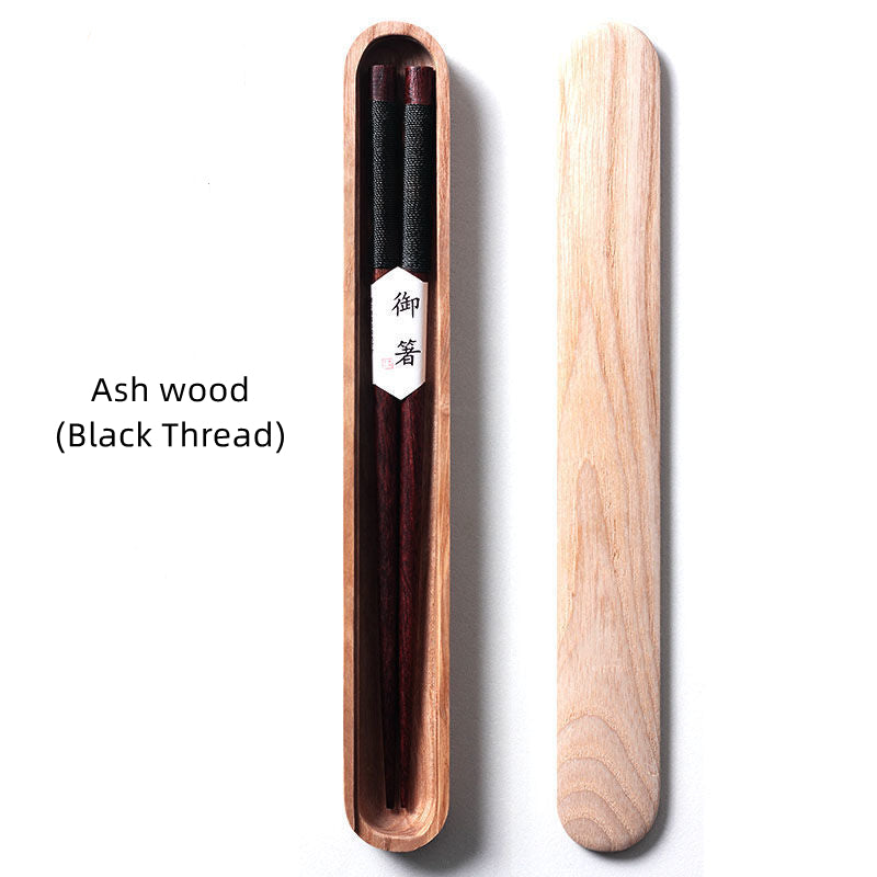 Geschenkbox für Essstäbchen, handgefertigt aus schwarzem Walnussholz, Japan, dekorative Seilwicklung, 1 Paar, Holzkiste | Sansoti