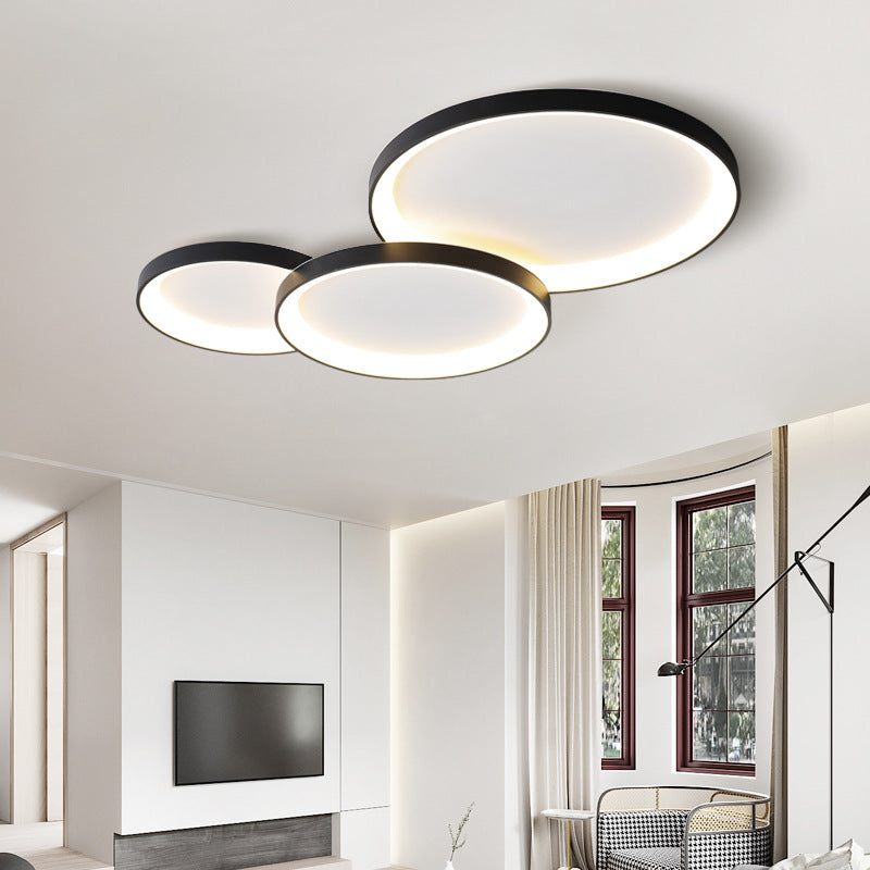 Minimalist ceiling lamp metal acrylic LED black living room ceiling lighting modern design ring lamp | Sansoti