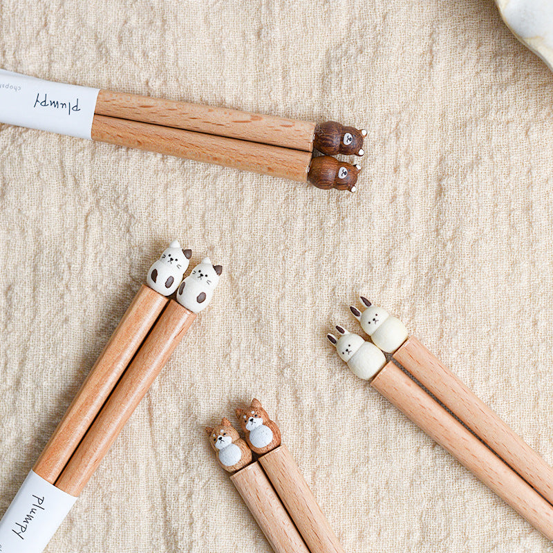Baguettes japonaises artisanales pour enfants avec sculpture animale - Gravure sur bois pour apprendre à manger en s'amusant | Sansoti