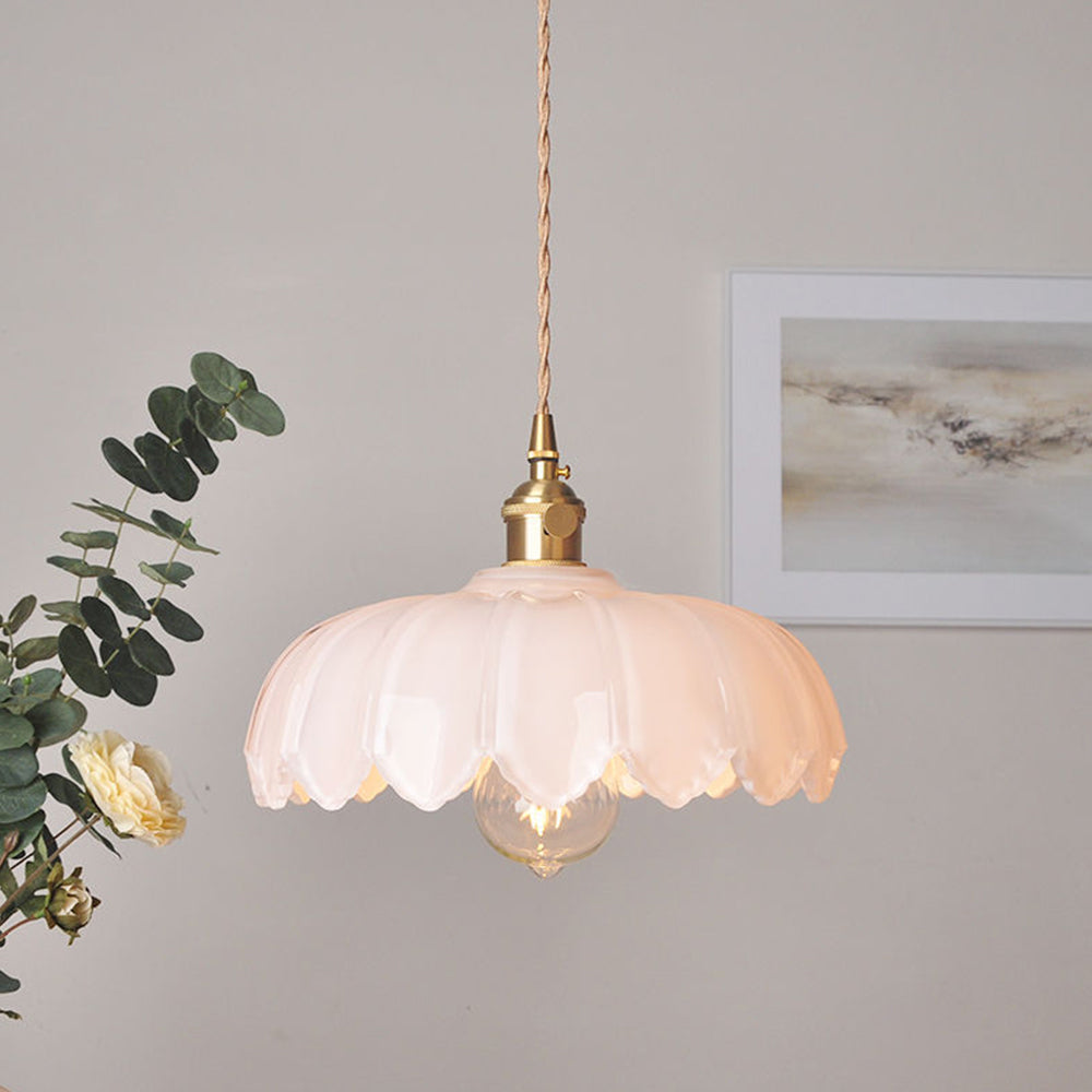 Szklana lampa wisząca Vintage w kształcie kwiatu, zielono-miedziana, 25 cm, lampa pendelowa Retro do salonu i jadalni, romantyczna | Sansoti