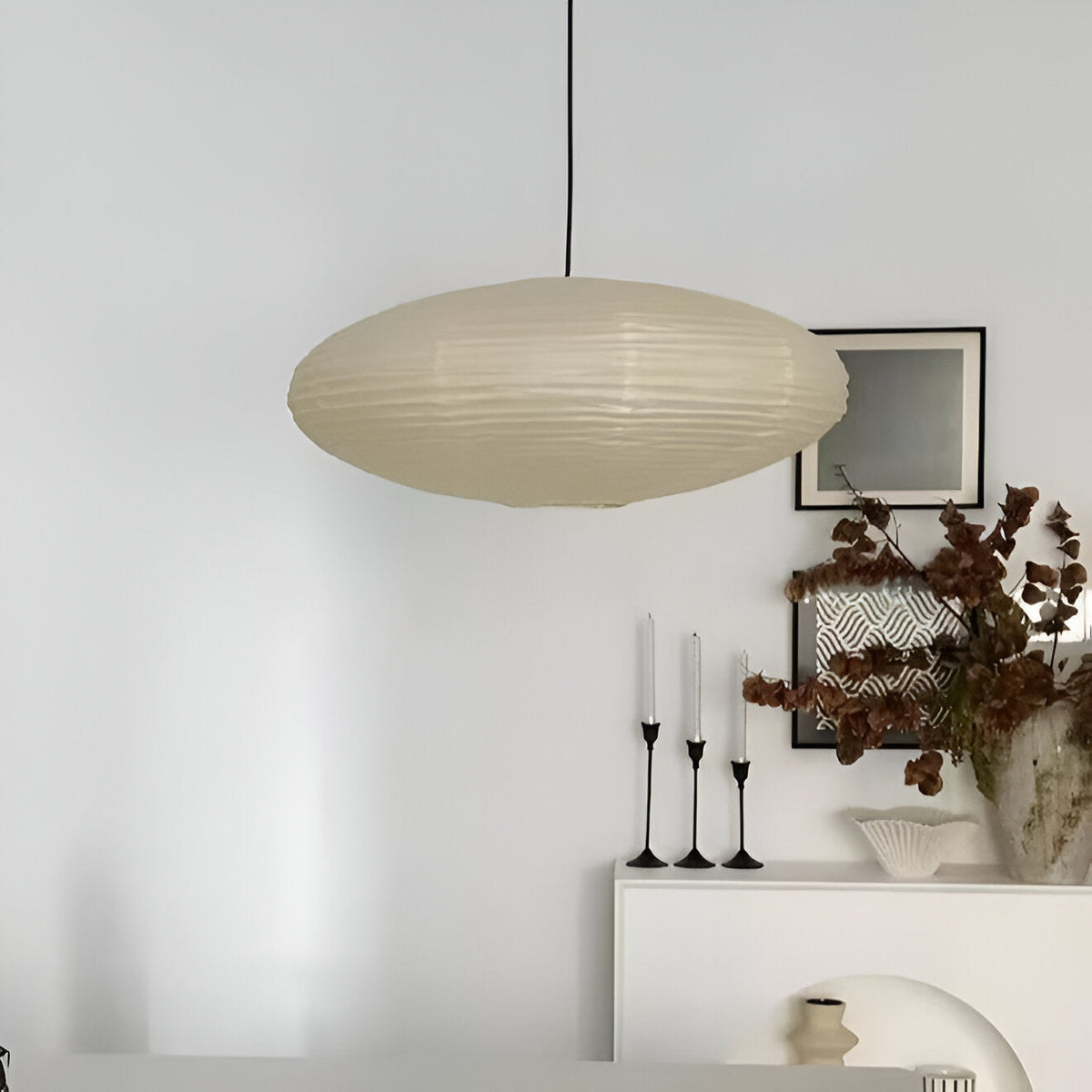 Deckenlampe Maulbeerpapier Japandi Design Ø50 Ø60 LED Dimmbar Weiß Geometrisch | Sansoti