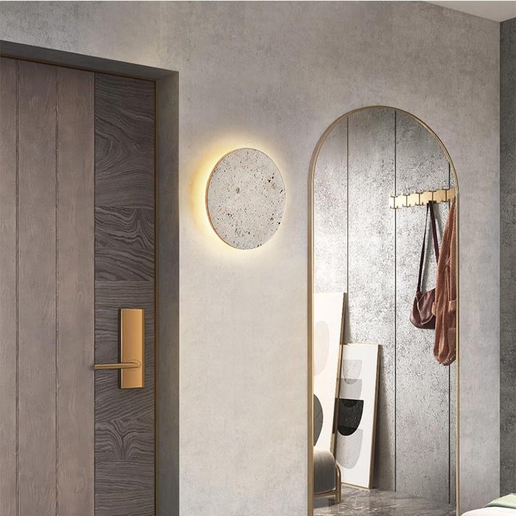Aplique redondo de travertino LED moderno de piedra natural Ø23 Ø30 | Sansoti