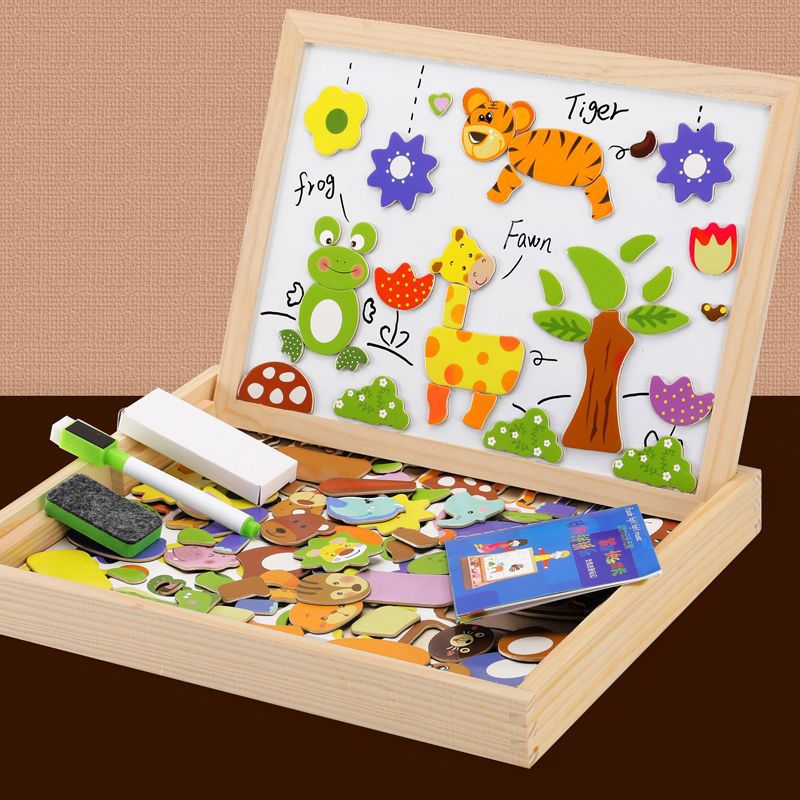 Tableau double face pour enfants Bois Tableau magnétique Tableau noir Tableau blanc Jouet créatif éducatif pour maison école activités | Sansoti