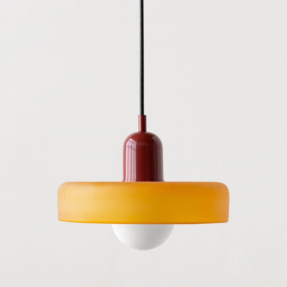 Glas-Hängeleuchte im Bauhausstil aus farbigem Glas, rund, Ø25-35cm, E27, verstellbar, Esstisch-Deckenleuchte im Retro-Design | Sansoti