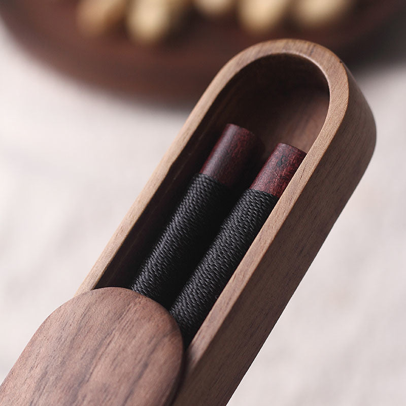 Geschenkbox für Essstäbchen, handgefertigt aus schwarzem Walnussholz, Japan, dekorative Seilwicklung, 1 Paar, Holzkiste | Sansoti