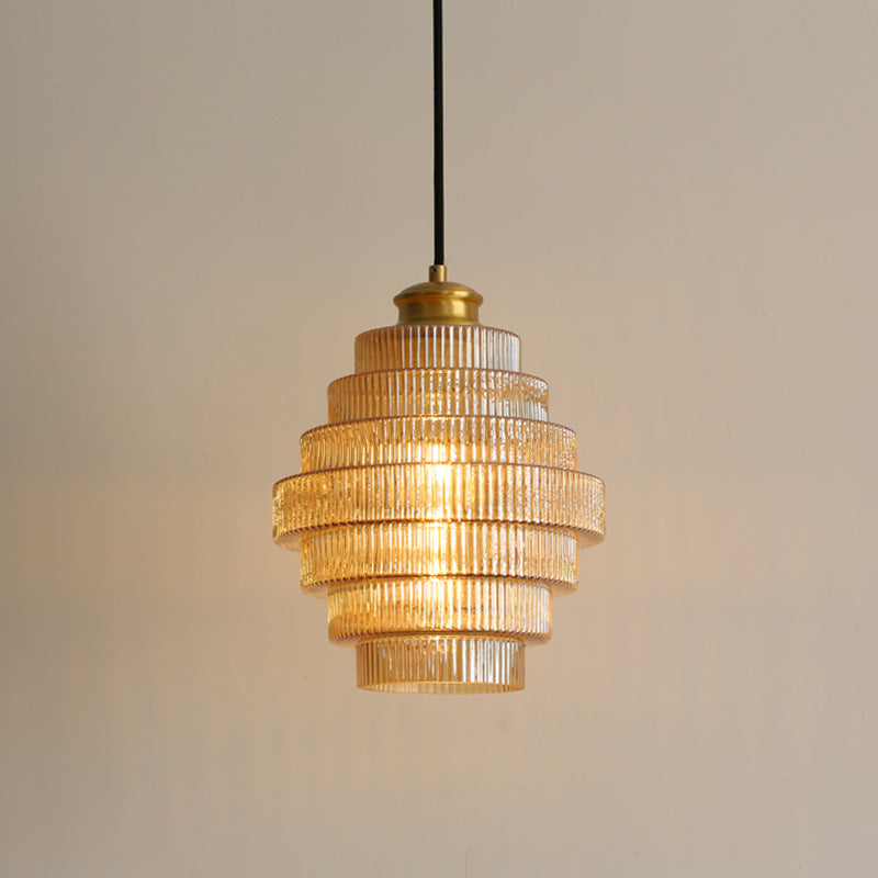 Messingfarbene Hängeleuchte mit Flaschendesign – Glasschirm im Retro-Stil – Ø22cm – E27-Fassung | Sansoti