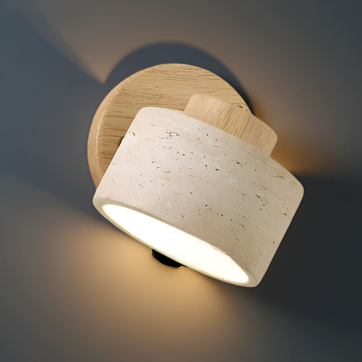 Wall Lamp Travertine Stone LED E27 3000K Japandi Compact Round | Sansoti