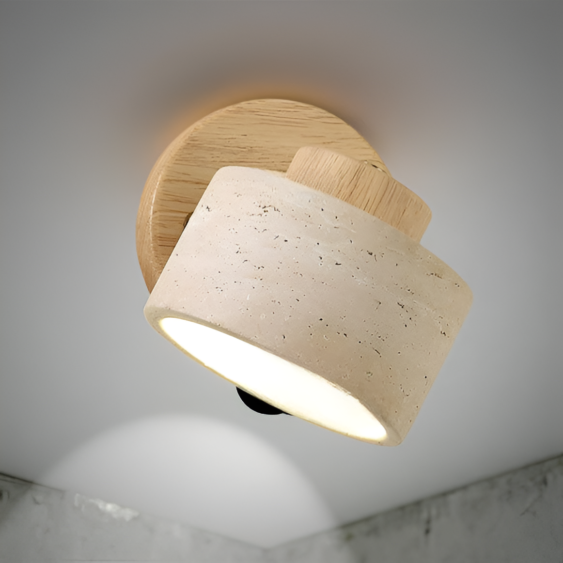 Wall Lamp Travertine Stone LED E27 3000K Japandi Compact Round | Sansoti