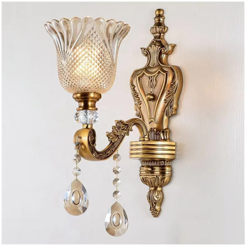 Vintage Wandlamp Goud Glas Dubbele Klassiek Warm Wit Licht Binnenwandlamp E14 Slaapkamer Woonkamer Hal Decoratief Verlichting Muurlamp | Sansoti