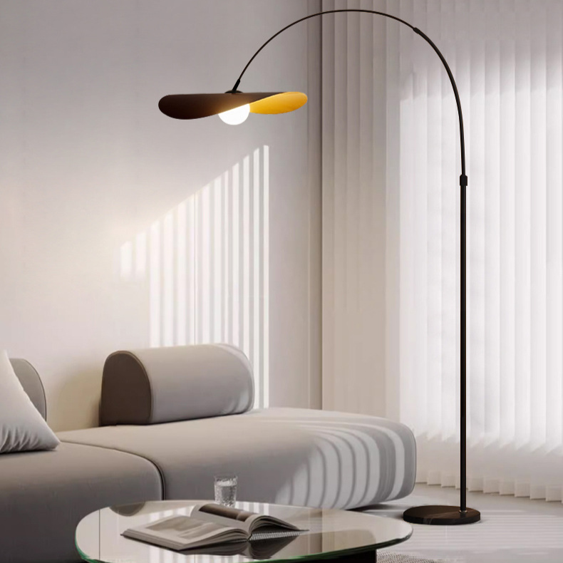 Lampadaire arc LED fer acrylique noir salon coin lecture lampe sur pied minimaliste Wabi Sabi lampe arc intérieur moderne | Sansoti