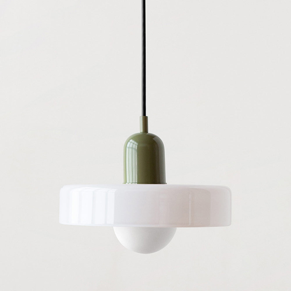 Glas-Hängeleuchte im Bauhausstil aus farbigem Glas, rund, Ø25-35cm, E27, verstellbar, Esstisch-Deckenleuchte im Retro-Design | Sansoti