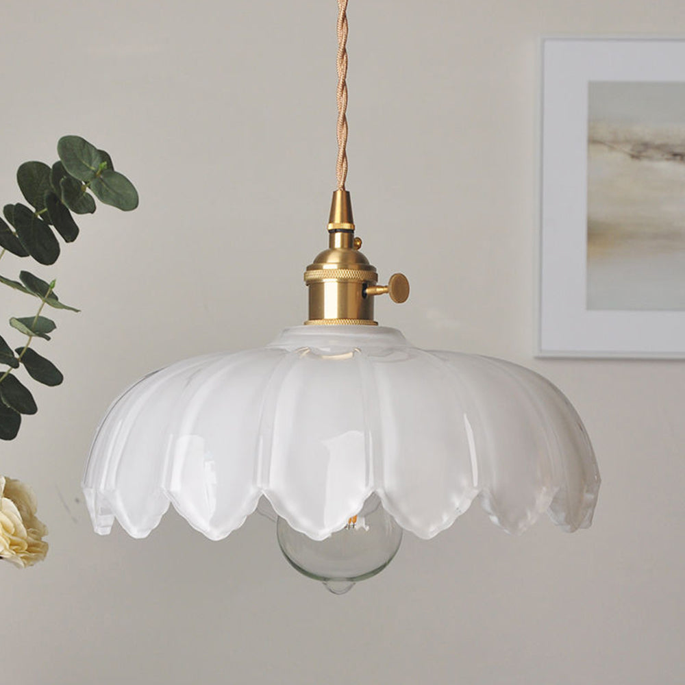 Szklana lampa wisząca Vintage w kształcie kwiatu, zielono-miedziana, 25 cm, lampa pendelowa Retro do salonu i jadalni, romantyczna | Sansoti