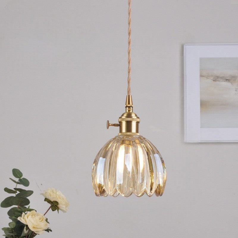 Japanse glazen hanglamp E27 glas transparant eetkamer bar verlichting minimalistisch design ribbelglas keuken hanglamp | Sansoti