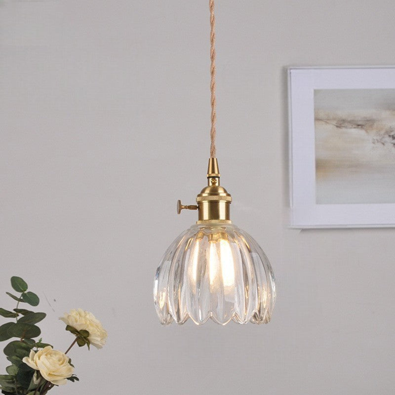 Japanse glazen hanglamp E27 glas transparant eetkamer bar verlichting minimalistisch design ribbelglas keuken hanglamp | Sansoti