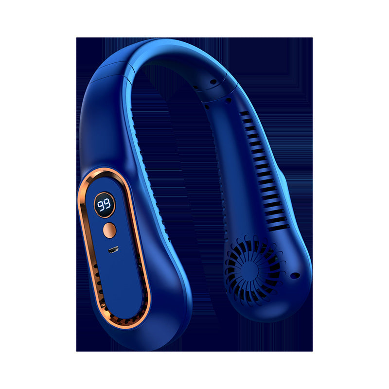 Portable Neck Fan with Digital Display, Green White Blue, Hands-Free, USB Rechargeable, Mobile Cooling | Sansoti