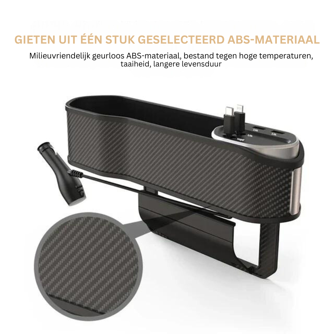 Multifunktionaler Auto-Organizer mit Becherhalter und Doppelten USB-Ladeanschlüssen – Platzsparendes Aufbewahrungssystem zwischen den Autositzen | Sansoti