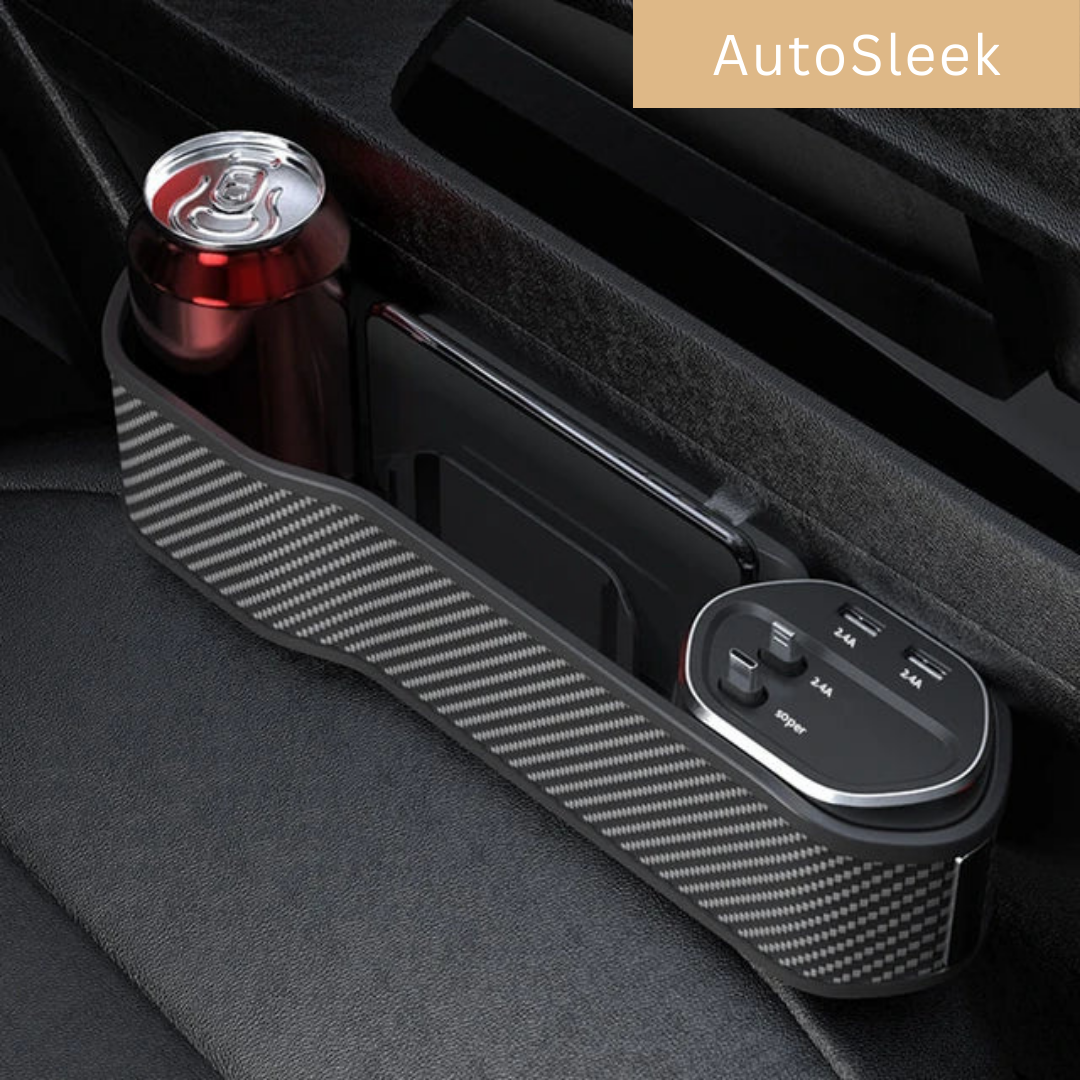 Multifunktionaler Auto-Organizer mit Becherhalter und Doppelten USB-Ladeanschlüssen – Platzsparendes Aufbewahrungssystem zwischen den Autositzen | Sansoti