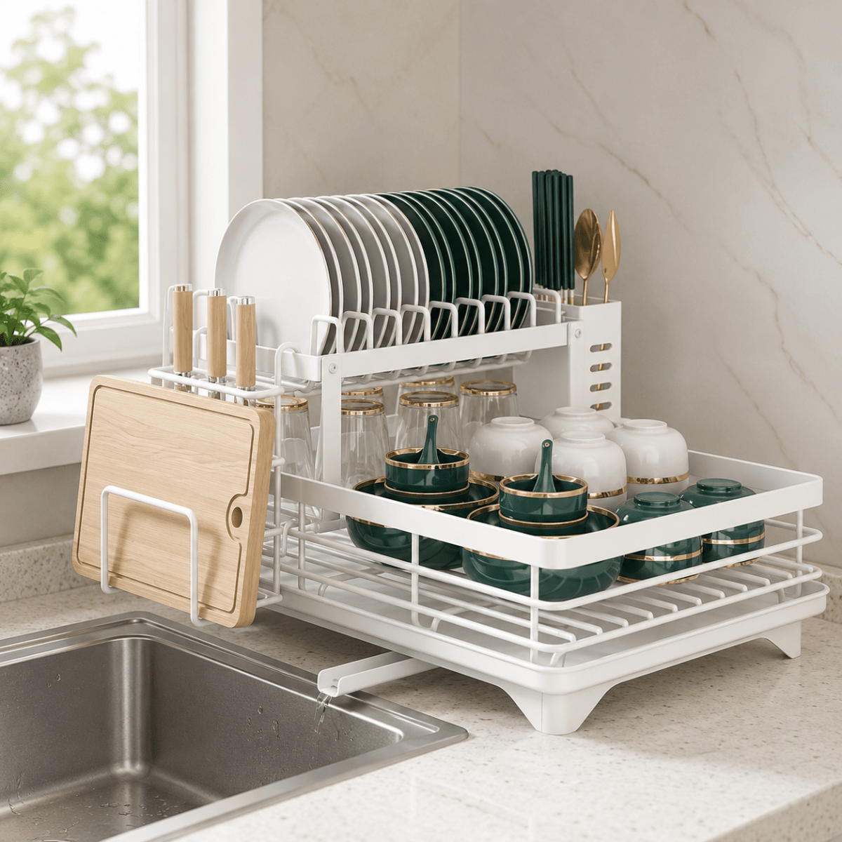 Égouttoir pliable en acier inoxydable - Accessoire de cuisine compact, système de rangement pour la vaisselle et le lavage de la cuisine | Sansoti