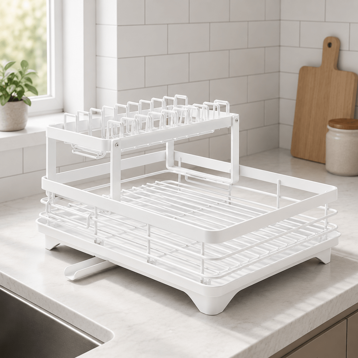 Foldable Stainless Steel Dish Rack - Compact Kitchen Accessory Dishwashing Storage System for Washing Dishes Kitchen | Sansoti