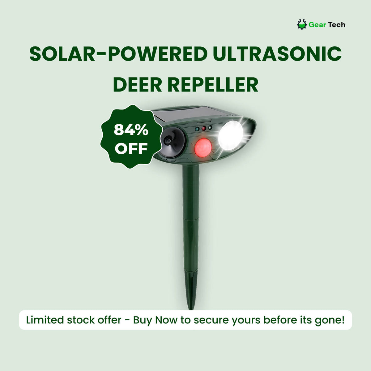 Solar-Powered Ultrasonic Deer Repeller – Effective Animal Deterrent for Garden & Yard within 48 Hours | Sansoti