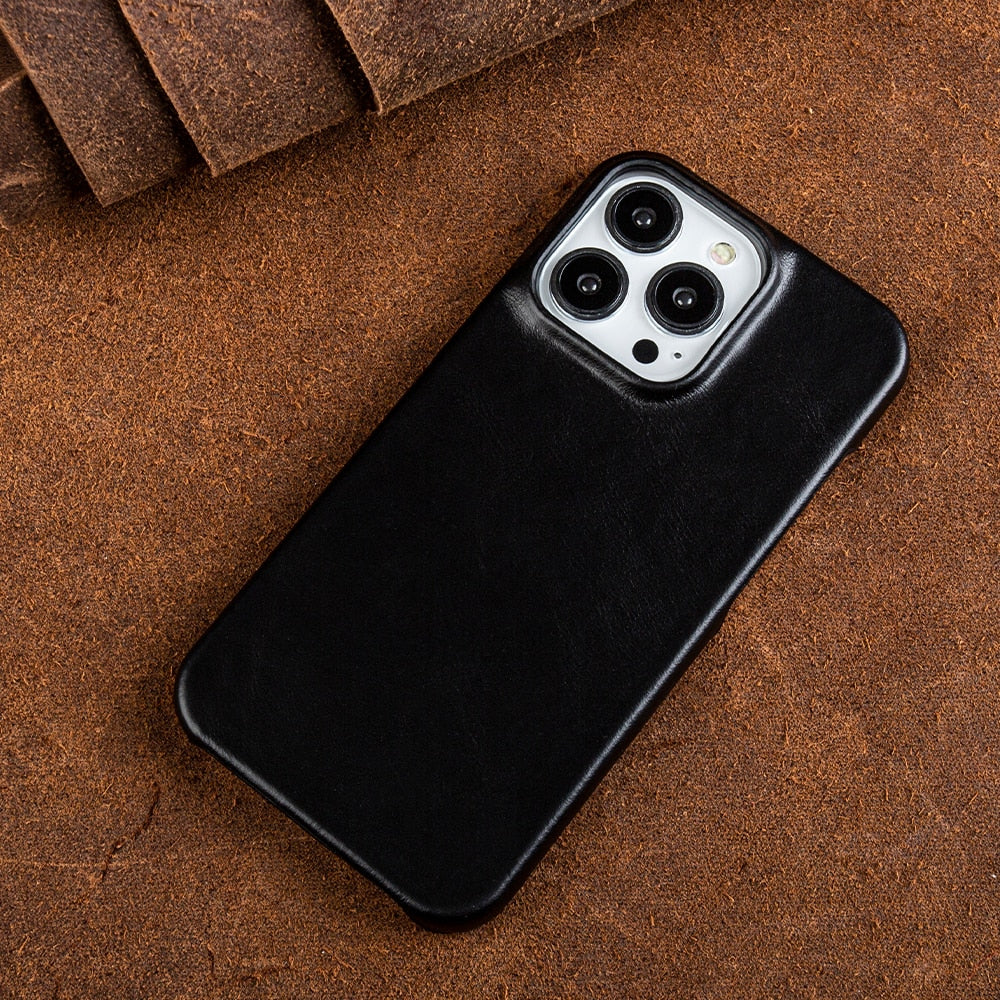 Leather iPhone Case with Oil-Wax Finish | Premium Protection & MagSafe Compatible for iPhone 13-16 | Elegant Shockproof Case | Sansoti