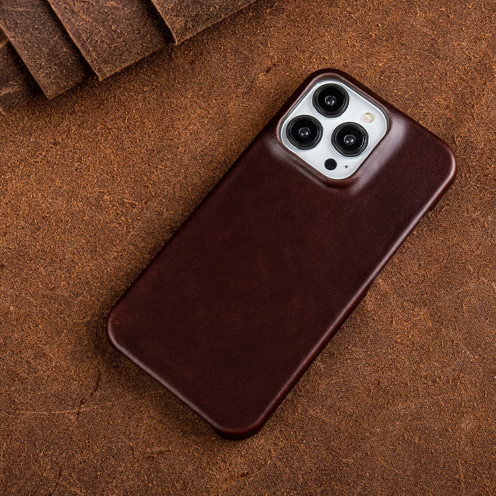 Leather iPhone Case with Oil-Wax Finish | Premium Protection & MagSafe Compatible for iPhone 13-16 | Elegant Shockproof Case | Sansoti