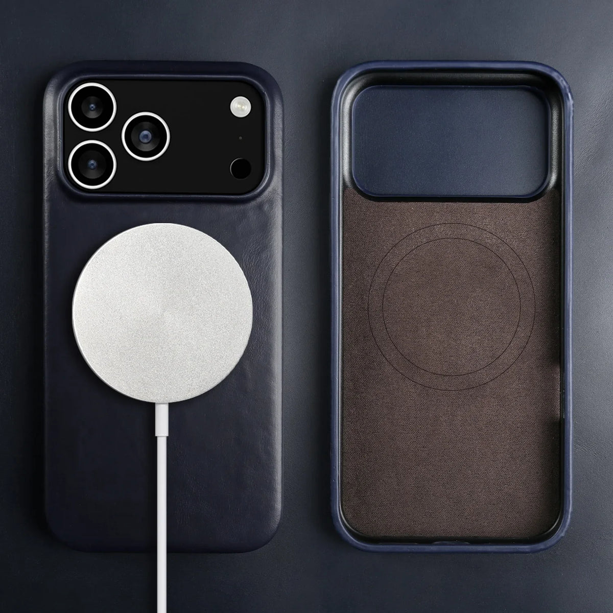 Leather iPhone Case with Magnetic Ring | Wireless Charging | MagSafe Compatible for iPhone 11-17 Pro Max | Sansoti