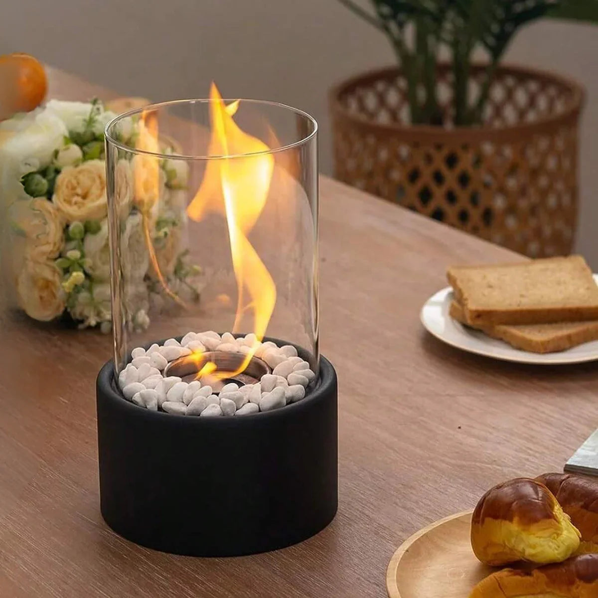 Olielamp met Open Vlam Glas Zwart Wit Tafellamp Sfeerverlichting Klassiek Design Woonkamer Restaurant | Sansoti