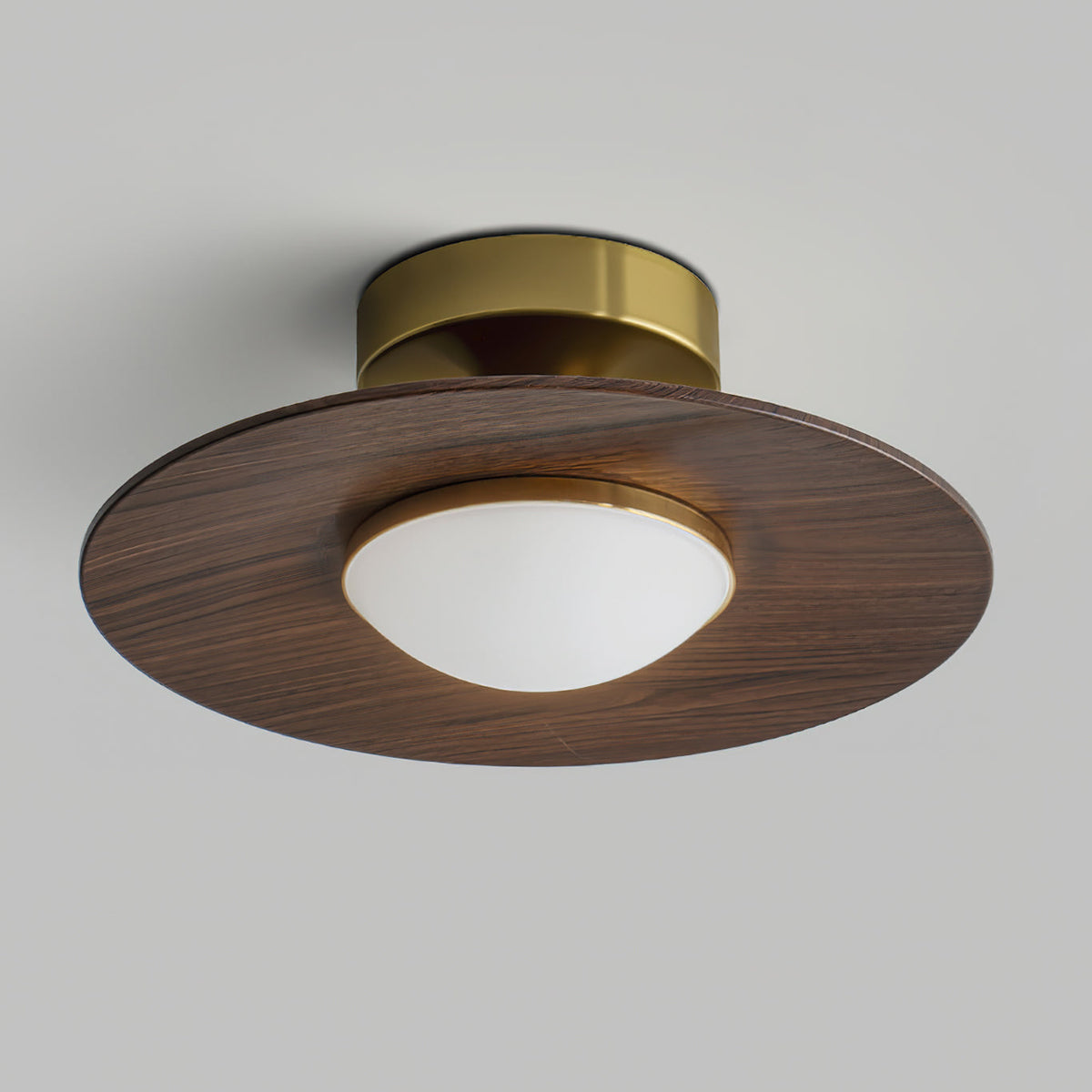 Küchen-Deckenlampe, dimmbar, Triac, 23,9 cm, Aufbauleuchte, Metall, Walnussholz-Akzent, Gold, warmweiß, LED, Esszimmer, Innenbereich | Sansoti